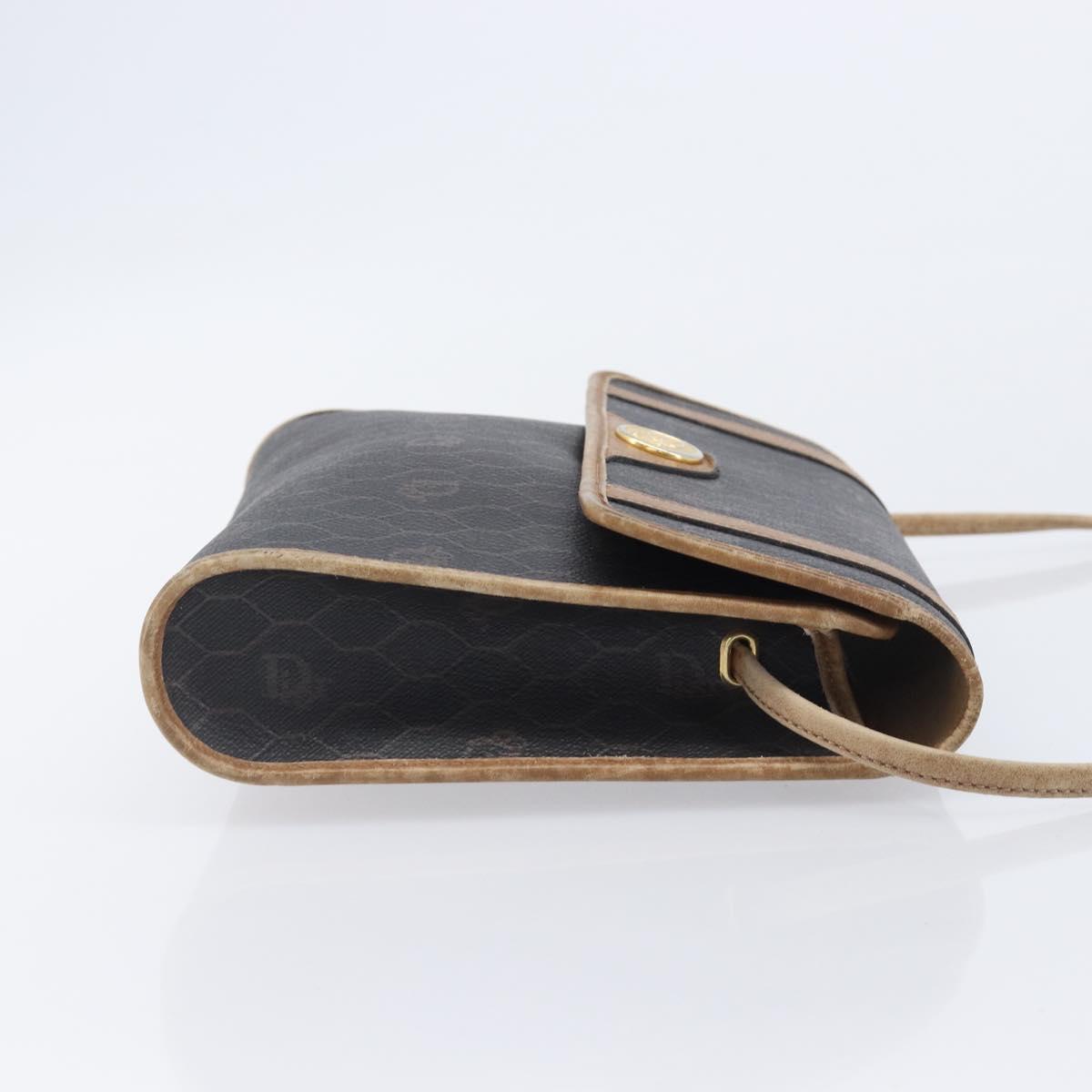 Christian Dior Honeycomb Canvas Shoulder Bag PVC Black Gold Auth ep15874