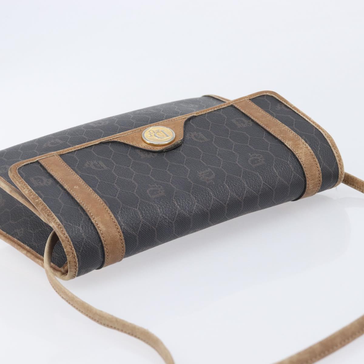 Christian Dior Honeycomb Canvas Shoulder Bag PVC Black Gold Auth ep15874
