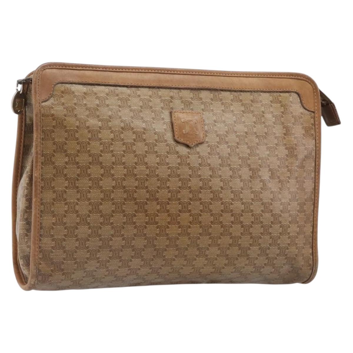 CELINE Macadam Clutch Bag PVC Beige Gold Auth ep15875