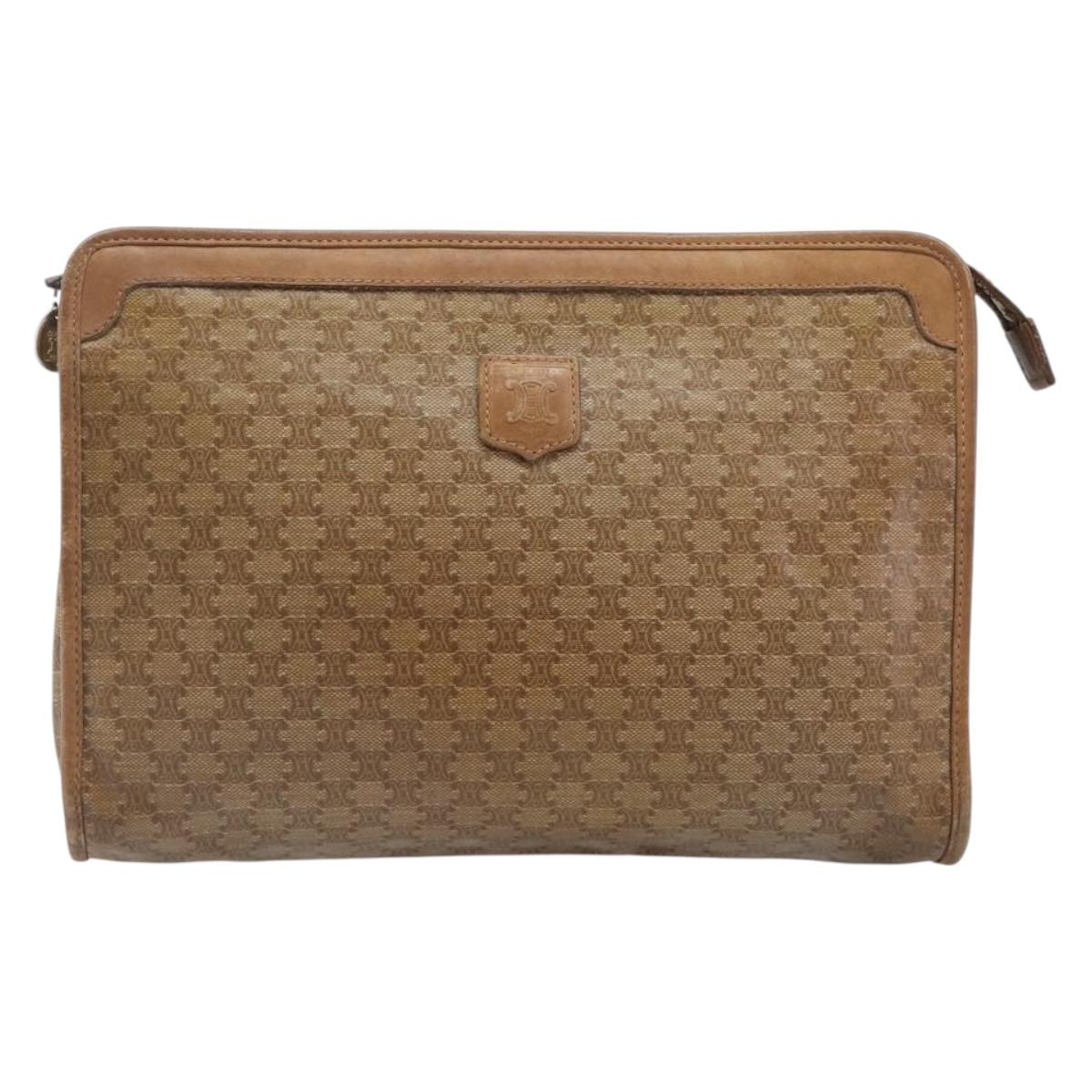 CELINE Macadam Clutch Bag PVC Beige Gold Auth ep15875