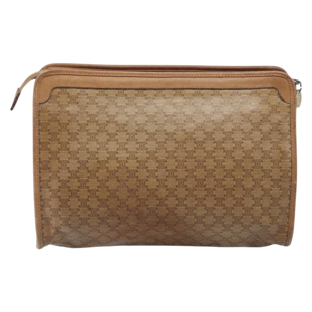 CELINE Macadam Clutch Bag PVC Beige Gold Auth ep15875