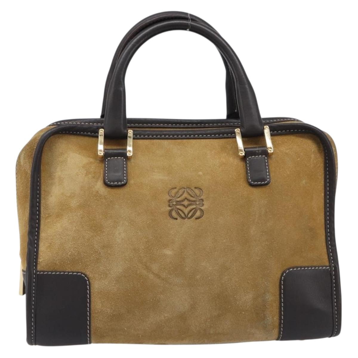 LOEWE Americana 28 Hand Bag Suede Beige Gold Auth ep15888