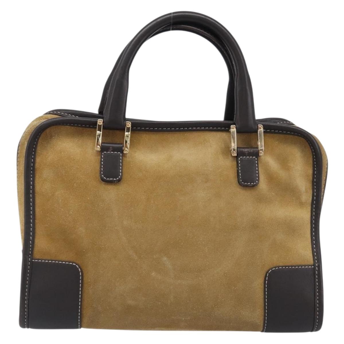 LOEWE Americana 28 Hand Bag Suede Beige Gold Auth ep15888