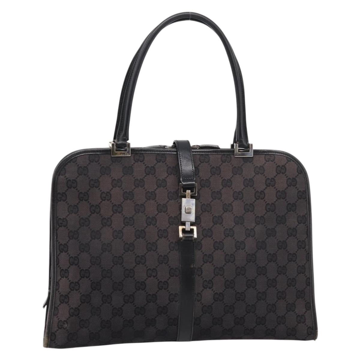 GUCCI GG Canvas Hand Bag Black Silver 002  1072 Auth ep15889