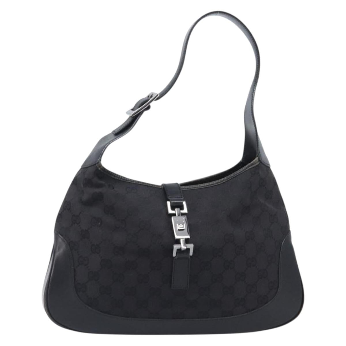 GUCCI GG Canvas Jackie Shoulder Bag Black Silver 001 3306 Auth ep15894