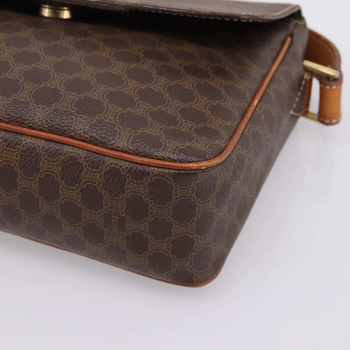 CELINE Macadam Canvas Shoulder Bag PVC Leather Brown Gold Auth ep15895