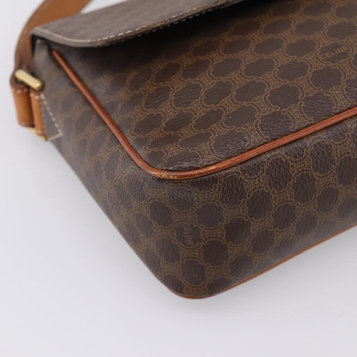 CELINE Macadam Canvas Shoulder Bag PVC Leather Brown Gold Auth ep15895