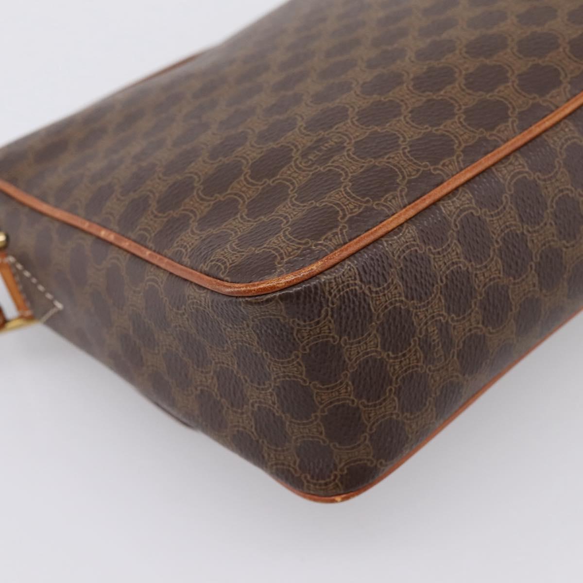 CELINE Macadam Canvas Shoulder Bag PVC Leather Brown Gold Auth ep15895