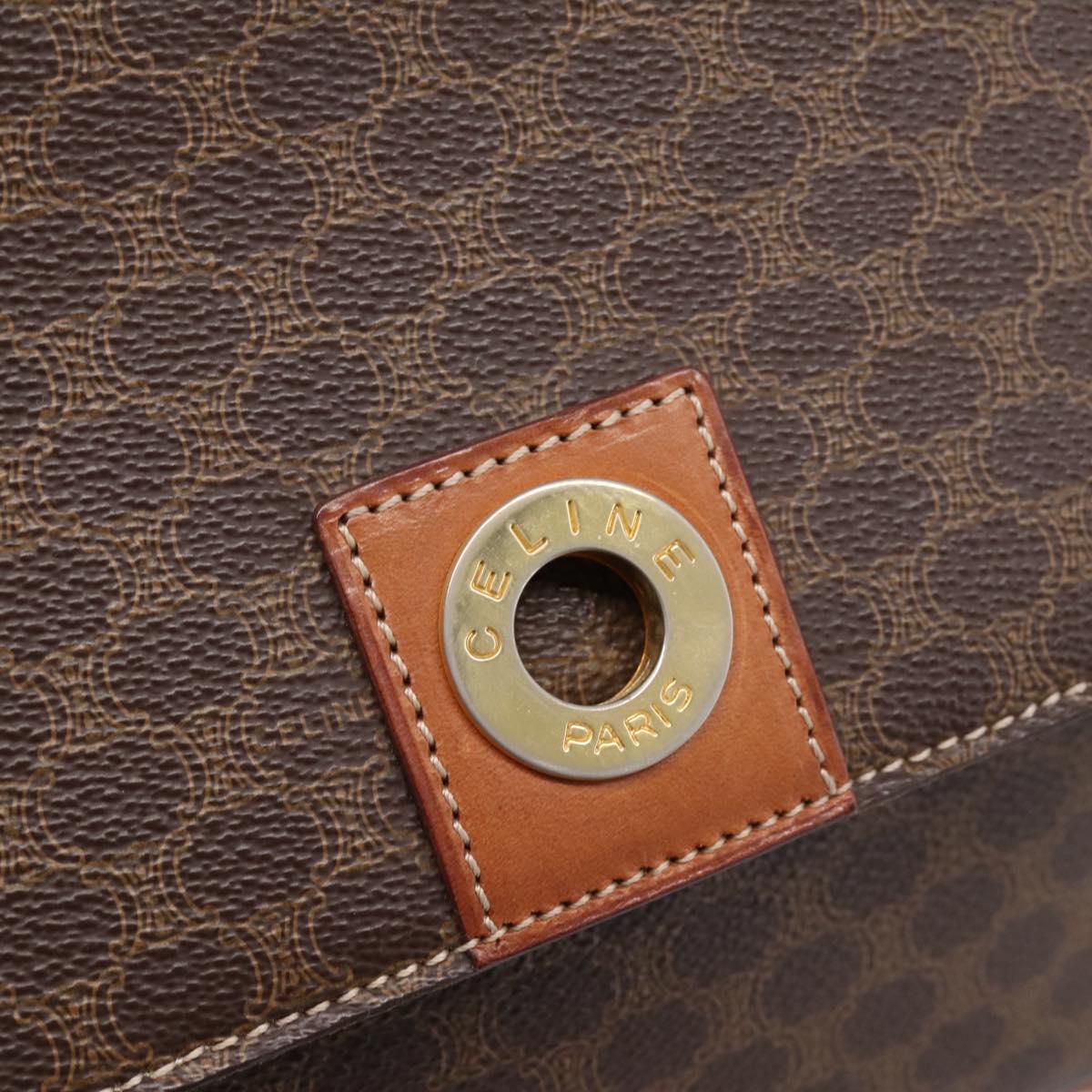 CELINE Macadam Canvas Shoulder Bag PVC Leather Brown Gold Auth ep15895