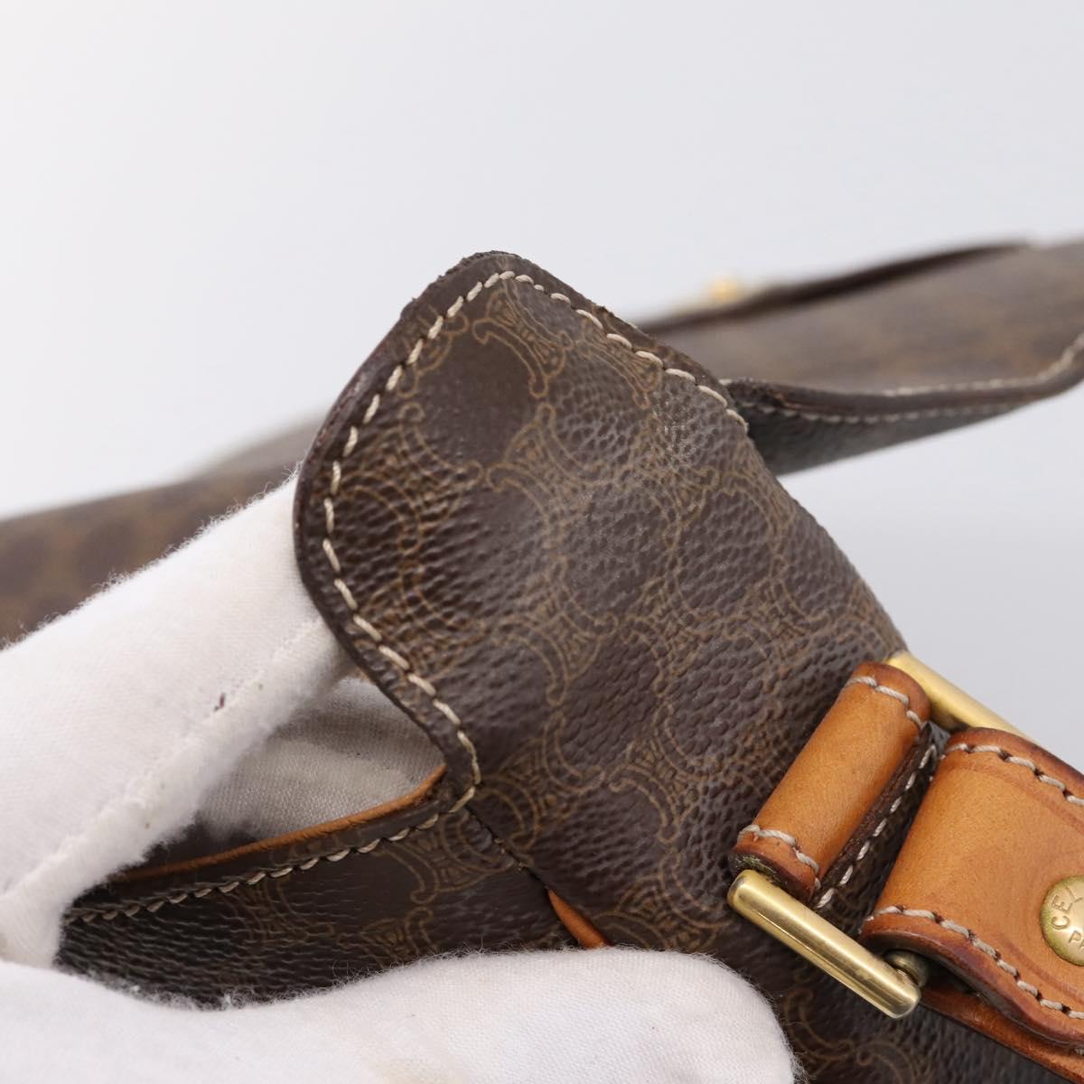 CELINE Macadam Canvas Shoulder Bag PVC Leather Brown Gold Auth ep15895
