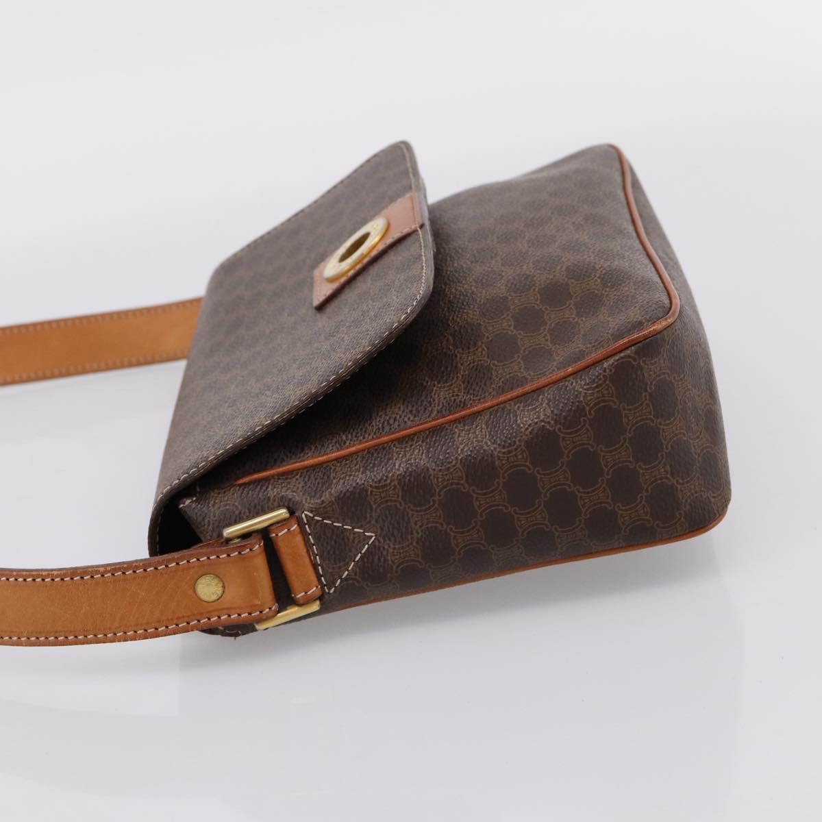 CELINE Macadam Canvas Shoulder Bag PVC Leather Brown Gold Auth ep15895