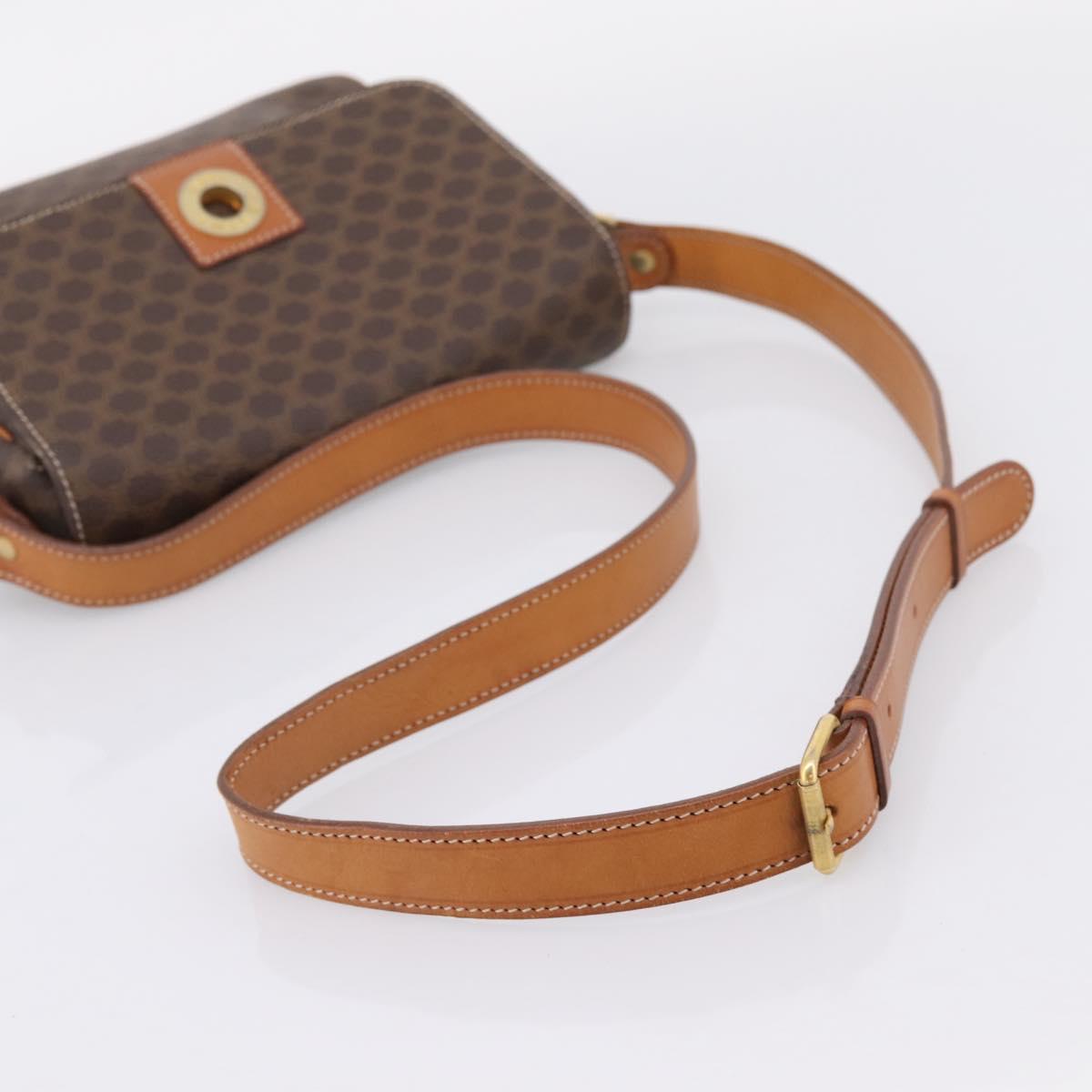 CELINE Macadam Canvas Shoulder Bag PVC Leather Brown Gold Auth ep15895