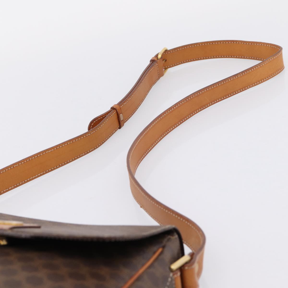 CELINE Macadam Canvas Shoulder Bag PVC Leather Brown Gold Auth ep15895