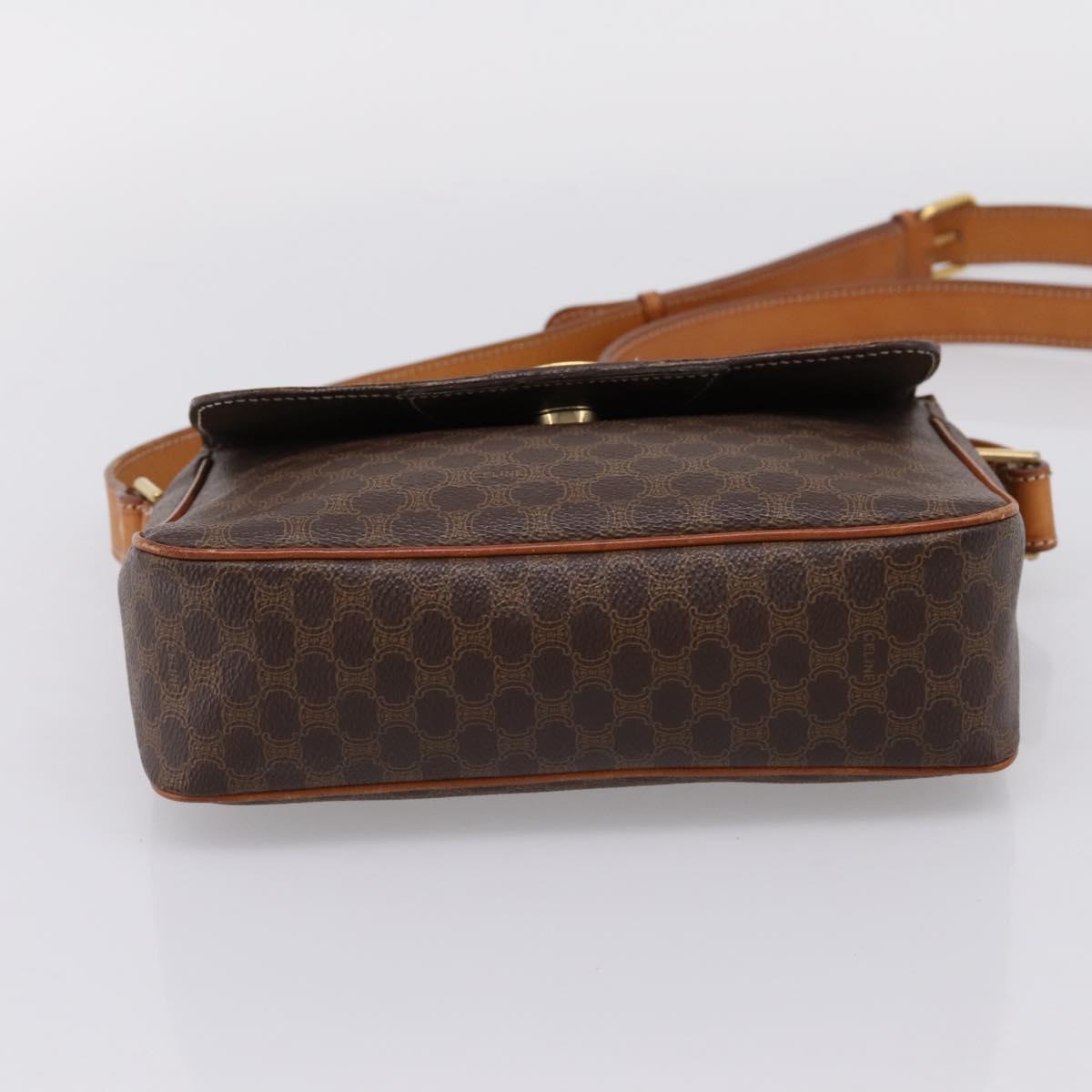 CELINE Macadam Canvas Shoulder Bag PVC Leather Brown Gold Auth ep15895