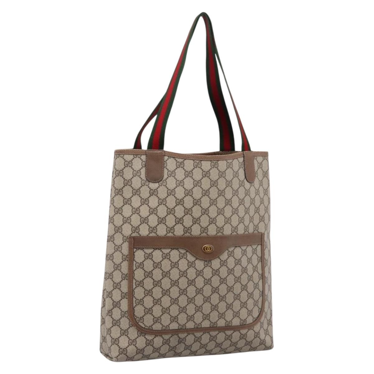 GUCCI GG Supreme Web Sherry Line Tote Bag Beige Gold 39 02003 Auth ep15903