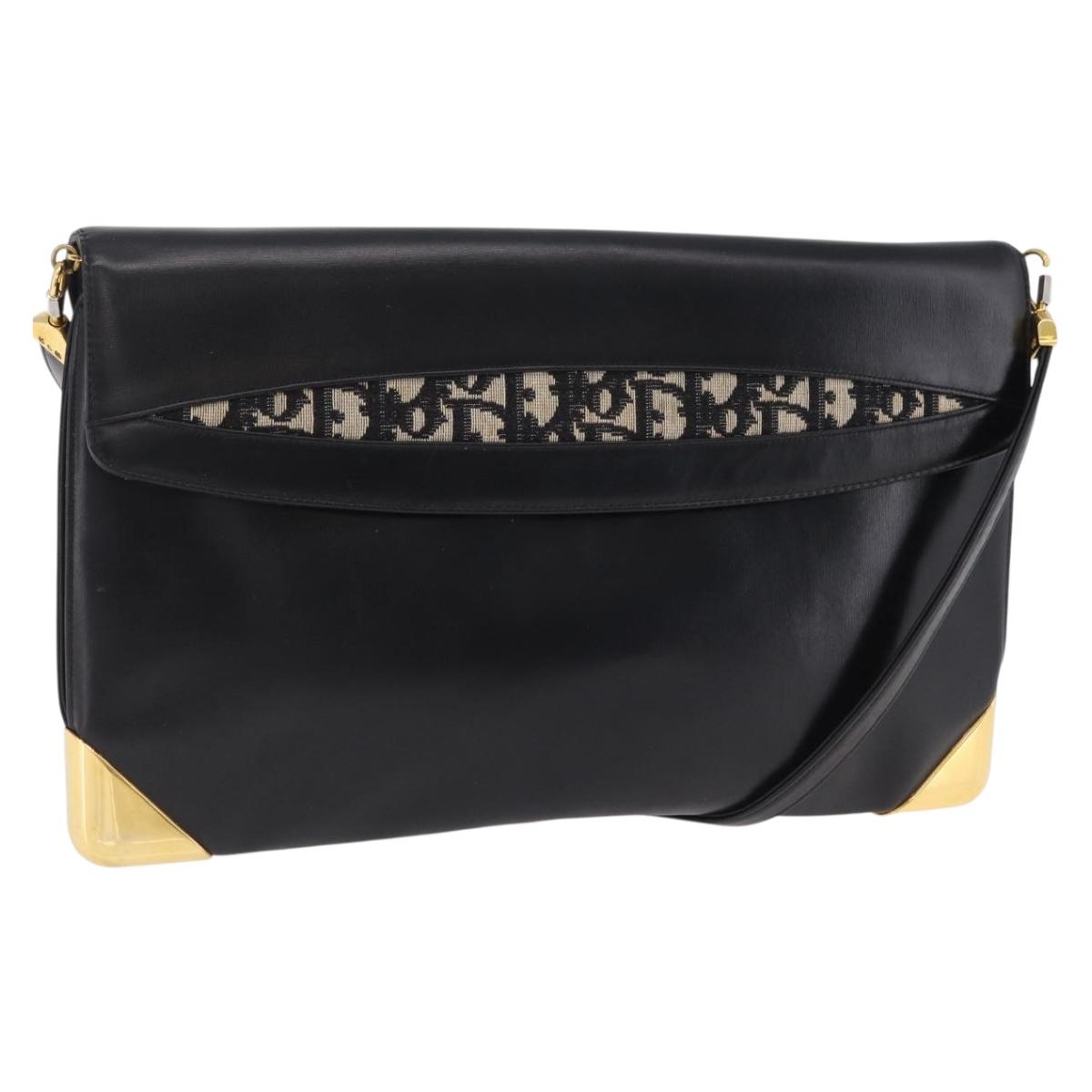 Christian Dior Shoulder Bag Leather Black Gold Auth ep15904