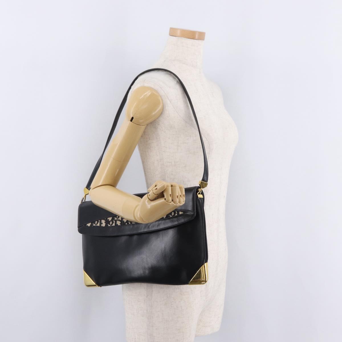 Christian Dior Shoulder Bag Leather Black Gold Auth ep15904