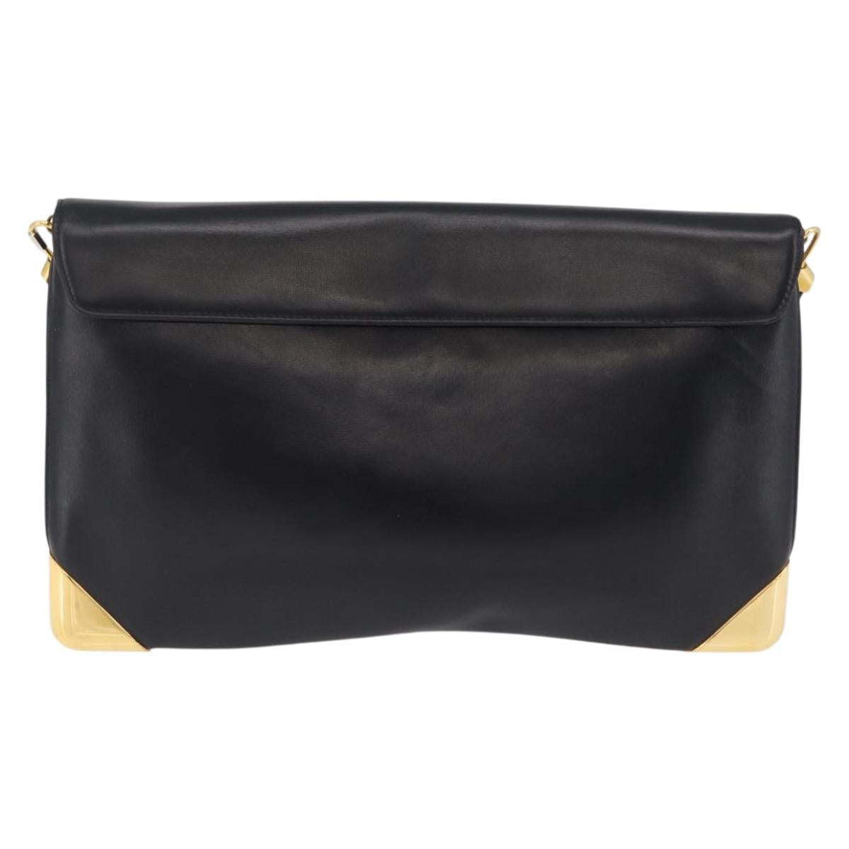 Christian Dior Shoulder Bag Leather Black Gold Auth ep15904