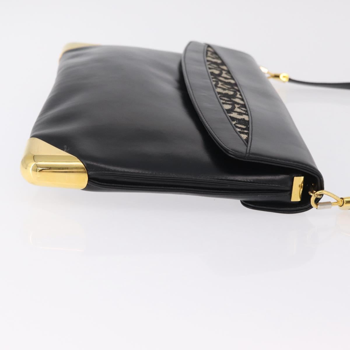 Christian Dior Shoulder Bag Leather Black Gold Auth ep15904