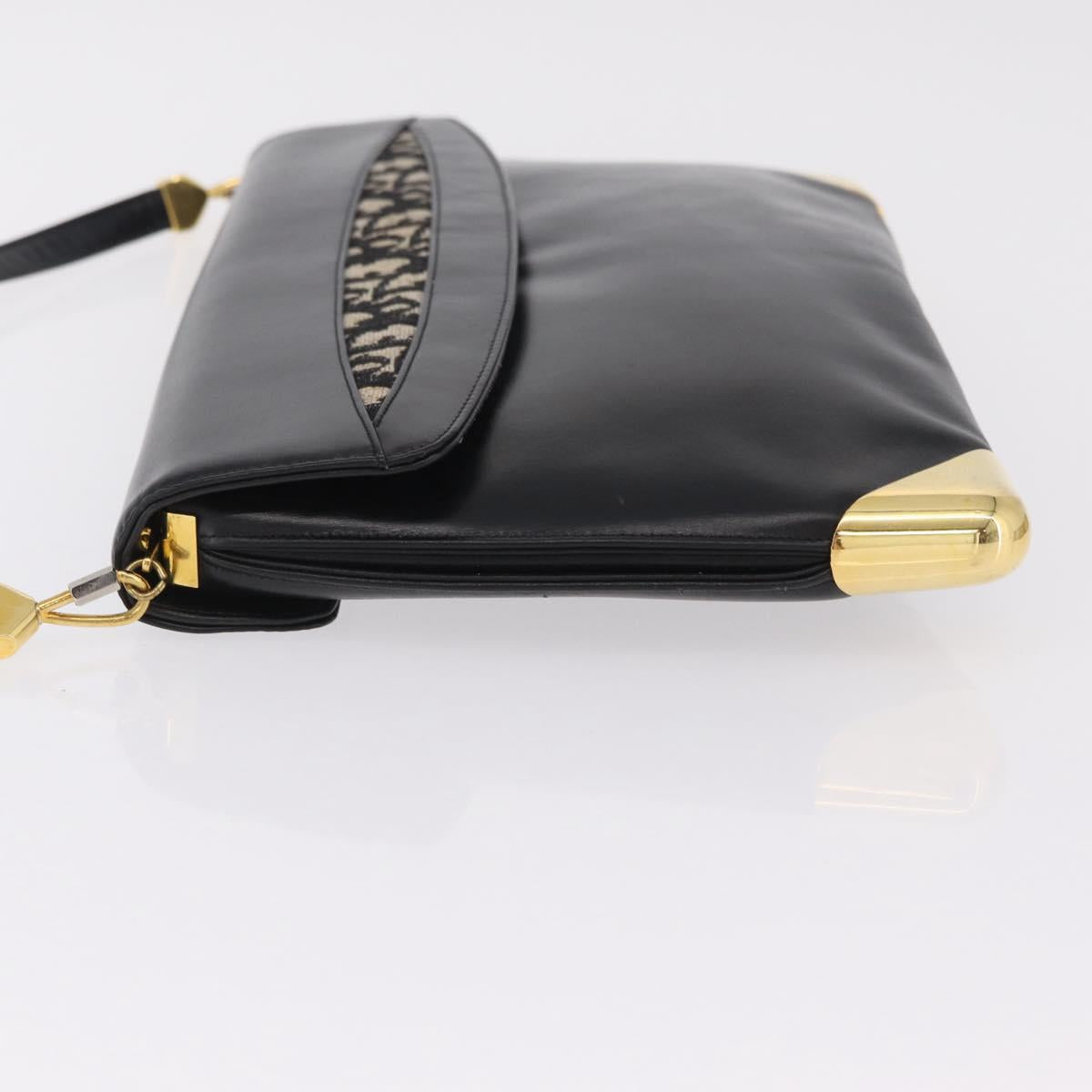 Christian Dior Shoulder Bag Leather Black Gold Auth ep15904
