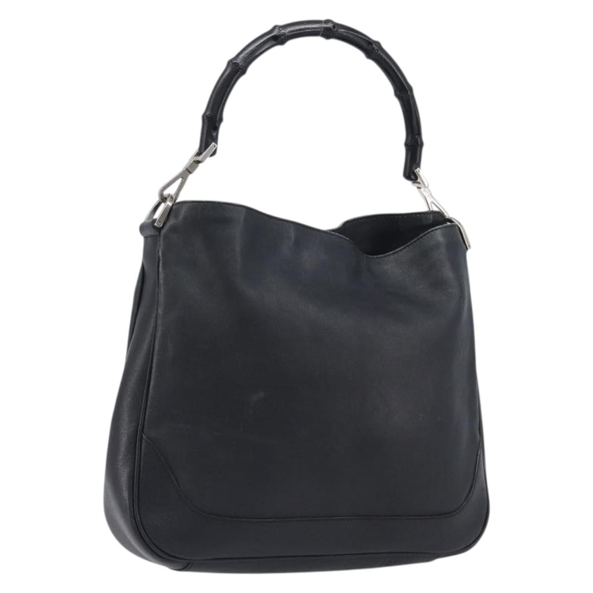 GUCCI Bamboo Hand Bag Leather Black Silver 001 4095 Auth ep15912