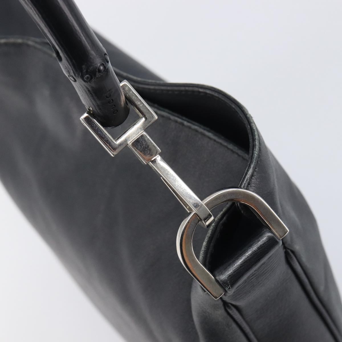 GUCCI Bamboo Hand Bag Leather Black Silver 001 4095 Auth ep15912