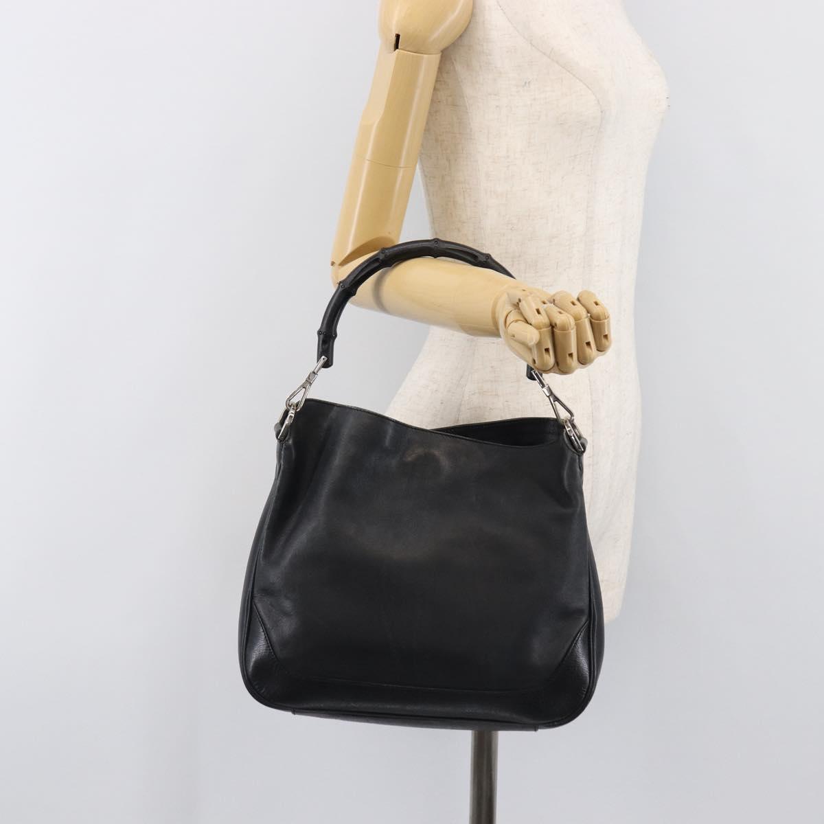 GUCCI Bamboo Hand Bag Leather Black Silver 001 4095 Auth ep15912