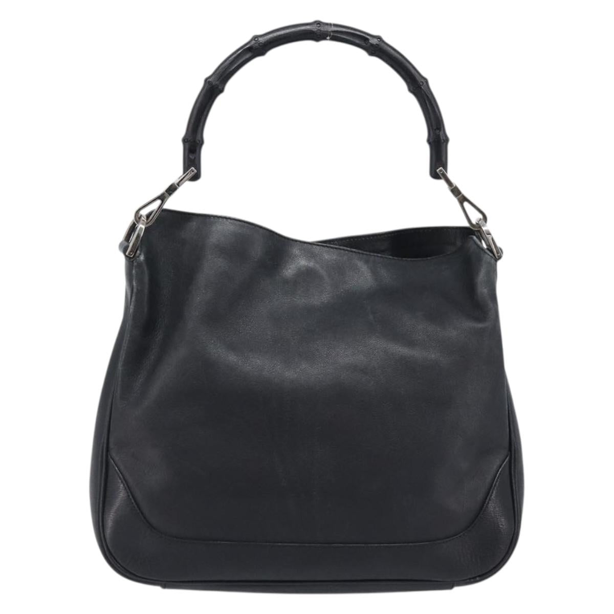 GUCCI Bamboo Hand Bag Leather Black Silver 001 4095 Auth ep15912