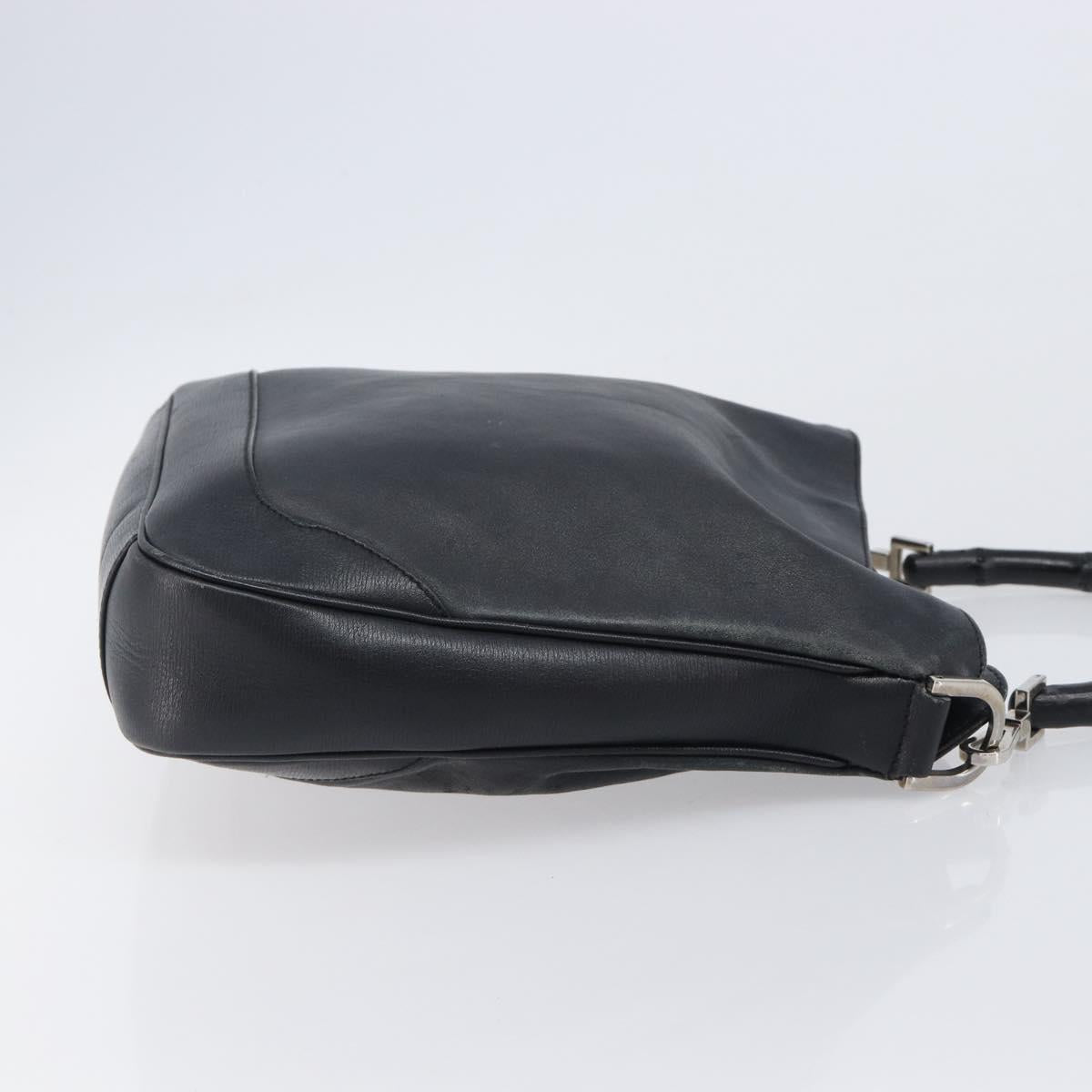GUCCI Bamboo Hand Bag Leather Black Silver 001 4095 Auth ep15912