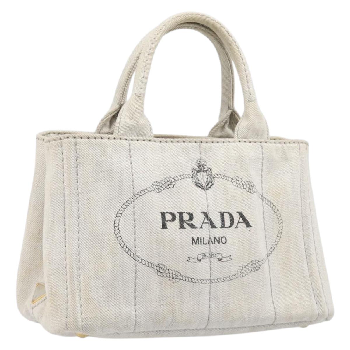 PRADA Canapa PM Hand Bag Canvas Gray Gold Auth ep15913