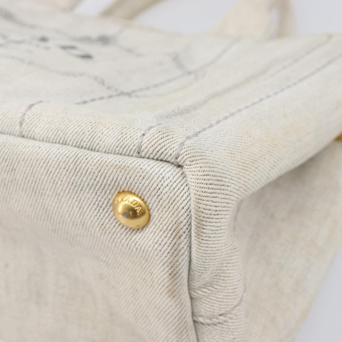 PRADA Canapa PM Hand Bag Canvas Gray Gold Auth ep15913