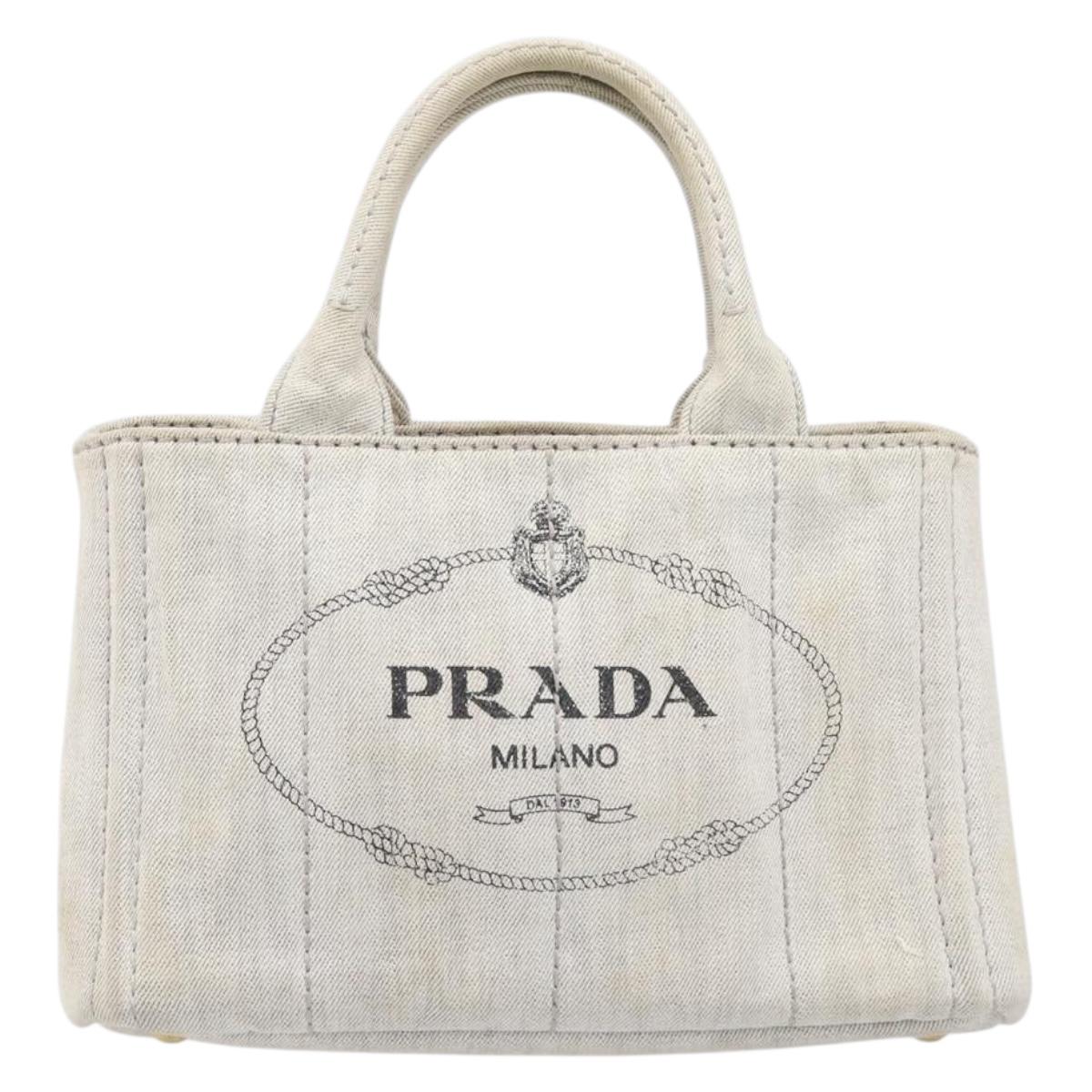 PRADA Canapa PM Hand Bag Canvas Gray Gold Auth ep15913