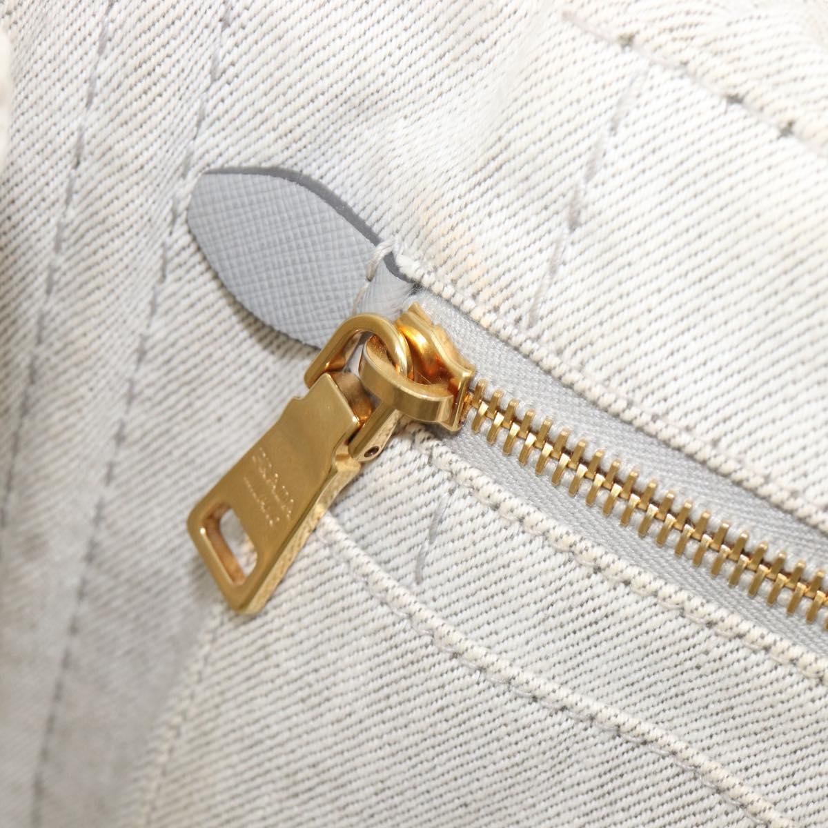 PRADA Canapa PM Hand Bag Canvas Gray Gold Auth ep15913