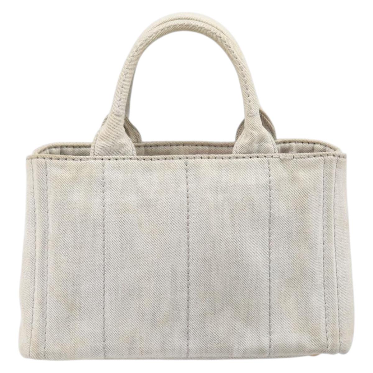 PRADA Canapa PM Hand Bag Canvas Gray Gold Auth ep15913
