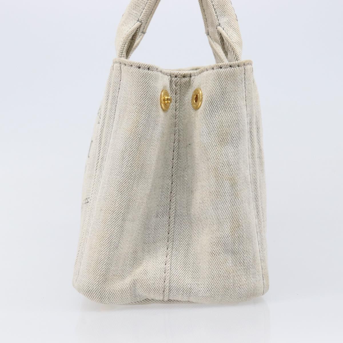 PRADA Canapa PM Hand Bag Canvas Gray Gold Auth ep15913