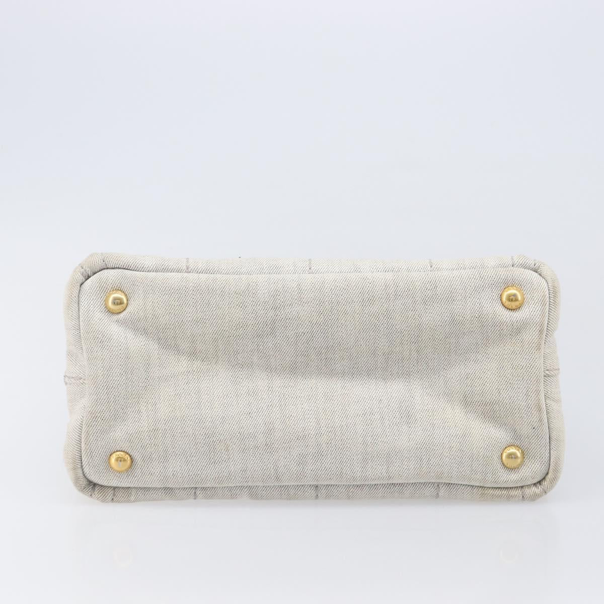 PRADA Canapa PM Hand Bag Canvas Gray Gold Auth ep15913