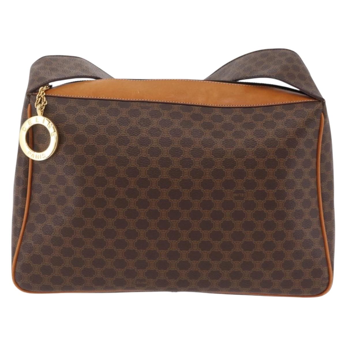 CELINE Macadam Canvas Shoulder Bag PVC Leather Brown Gold Auth ep15915