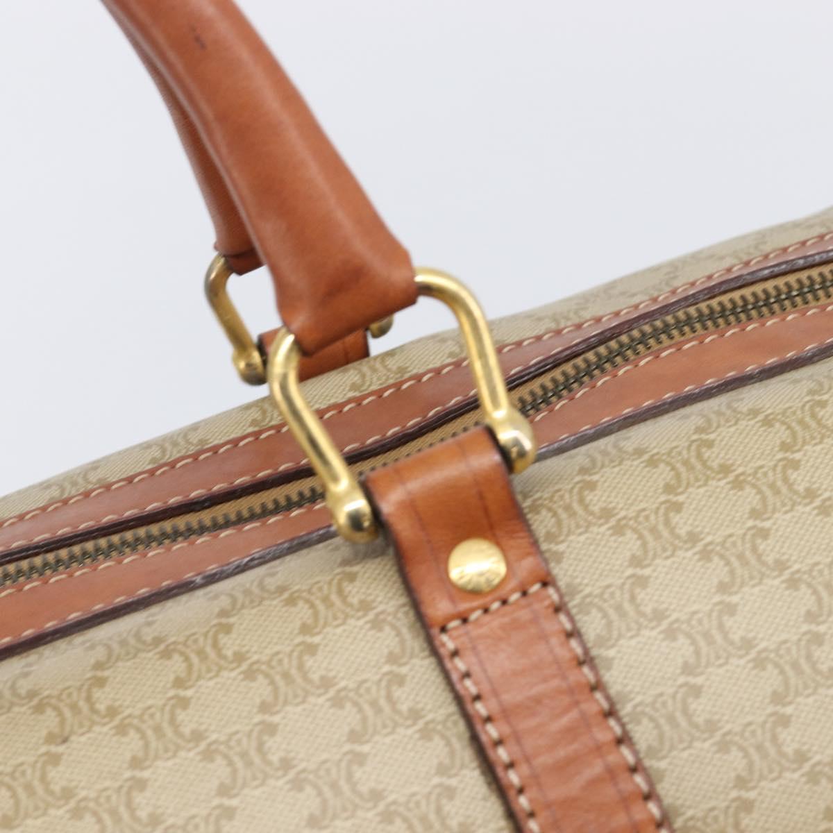 CELINE Macadam Canvas Boston Bag PVC Beige Gold Auth ep15919