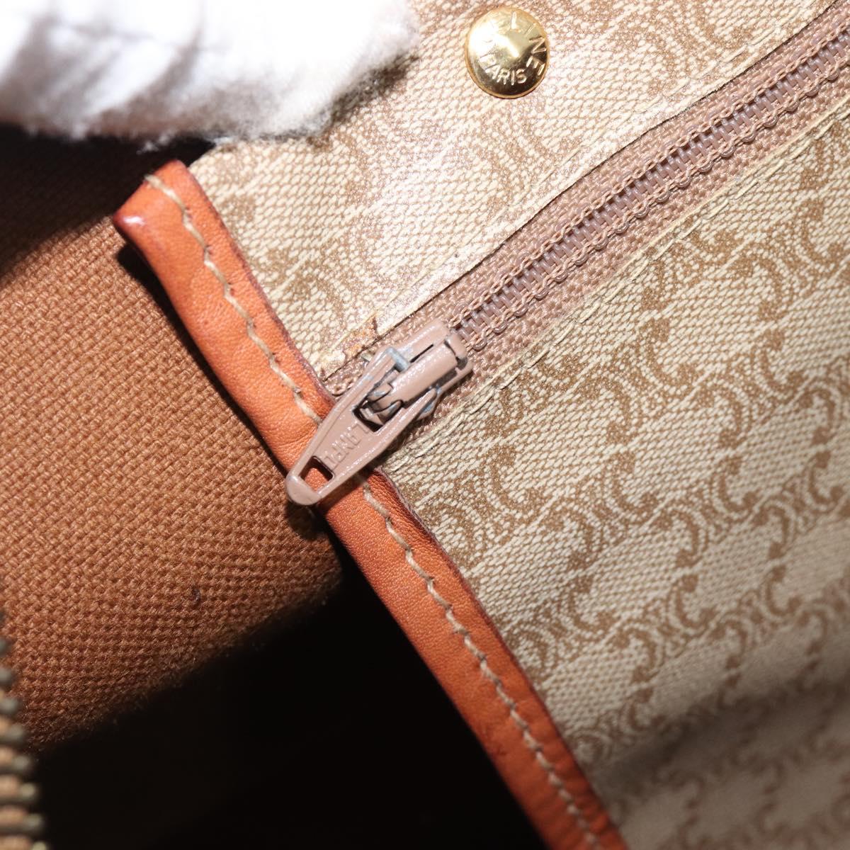 CELINE Macadam Canvas Boston Bag PVC Beige Gold Auth ep15919