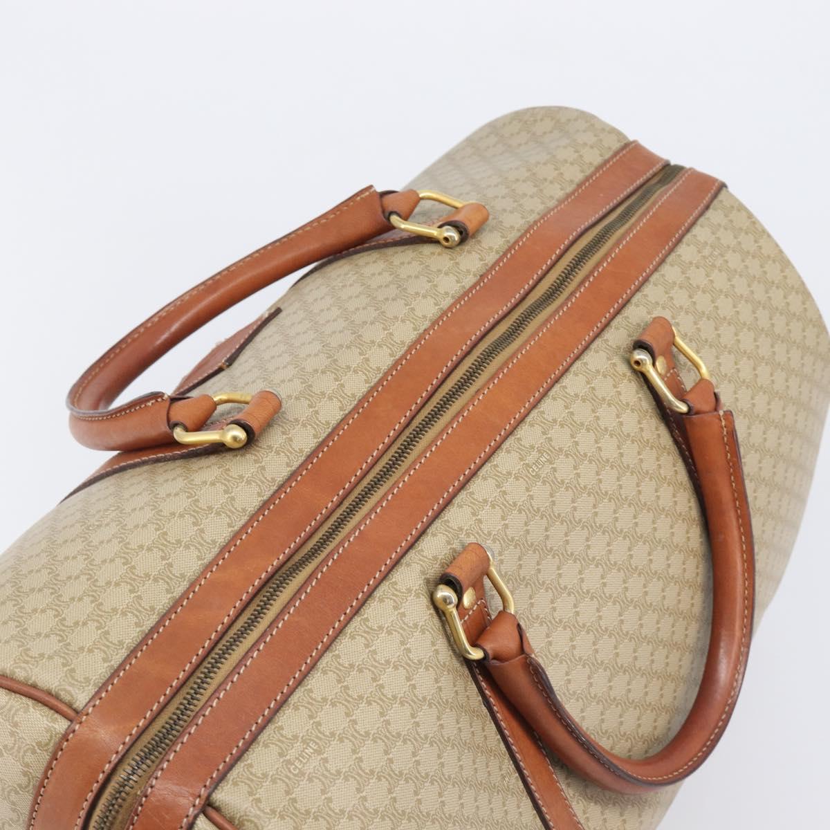 CELINE Macadam Canvas Boston Bag PVC Beige Gold Auth ep15919