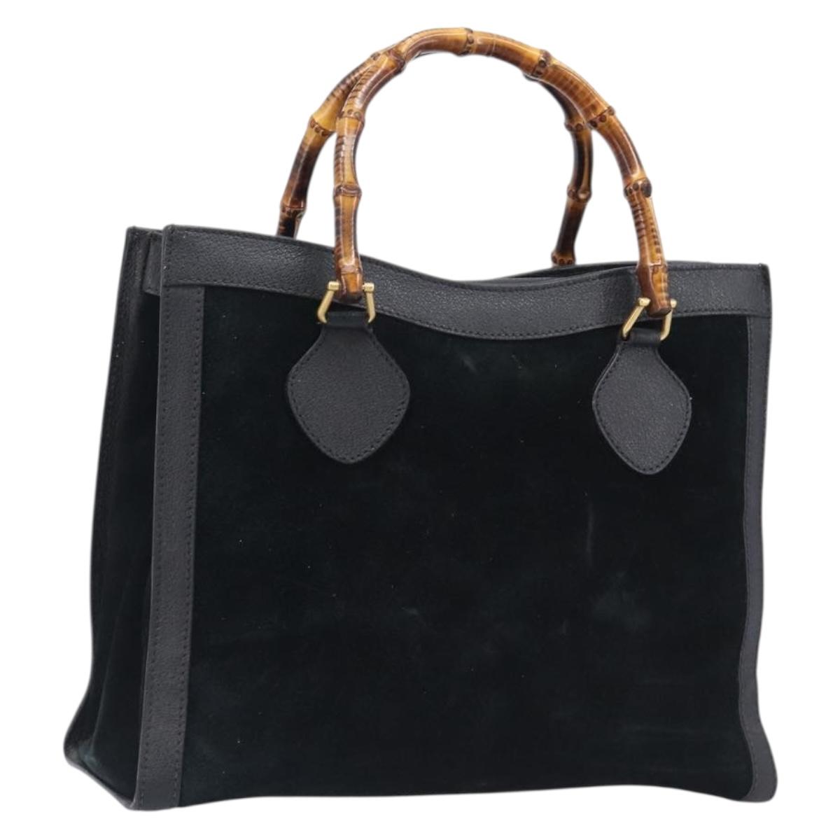 GUCCI Bamboo Hand Bag Suede Black Gold Tone 002 2853 0260 0 Auth ep15934