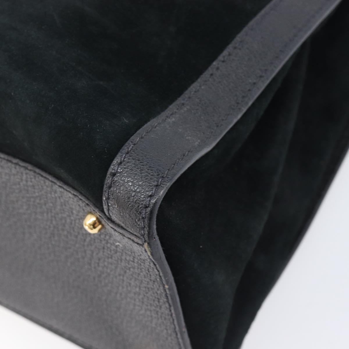 GUCCI Bamboo Hand Bag Suede Black Gold Tone 002 2853 0260 0 Auth ep15934