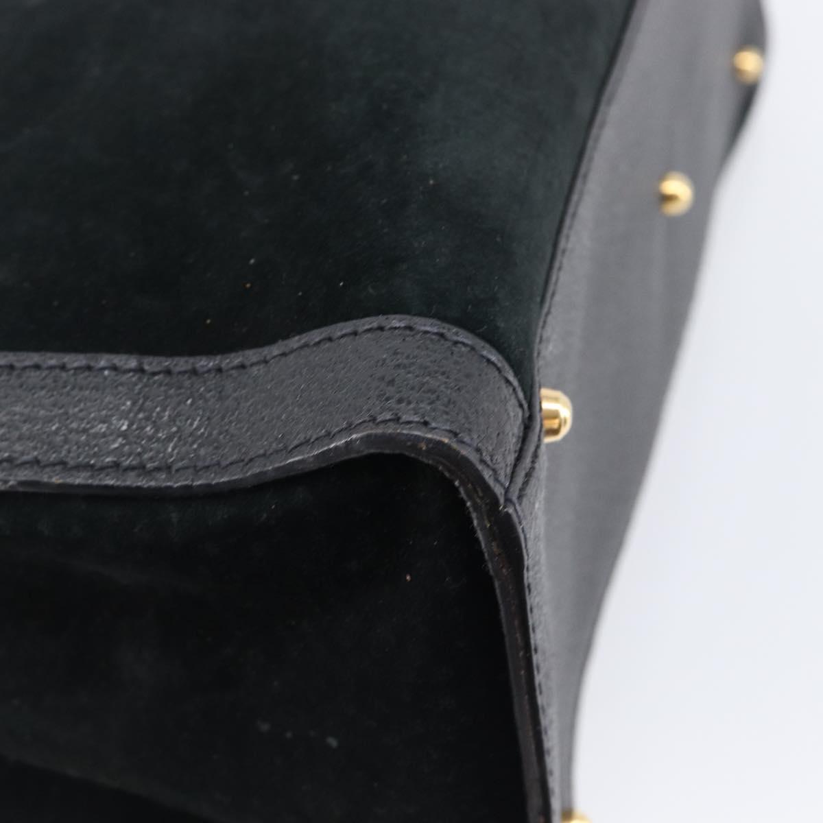 GUCCI Bamboo Hand Bag Suede Black Gold Tone 002 2853 0260 0 Auth ep15934