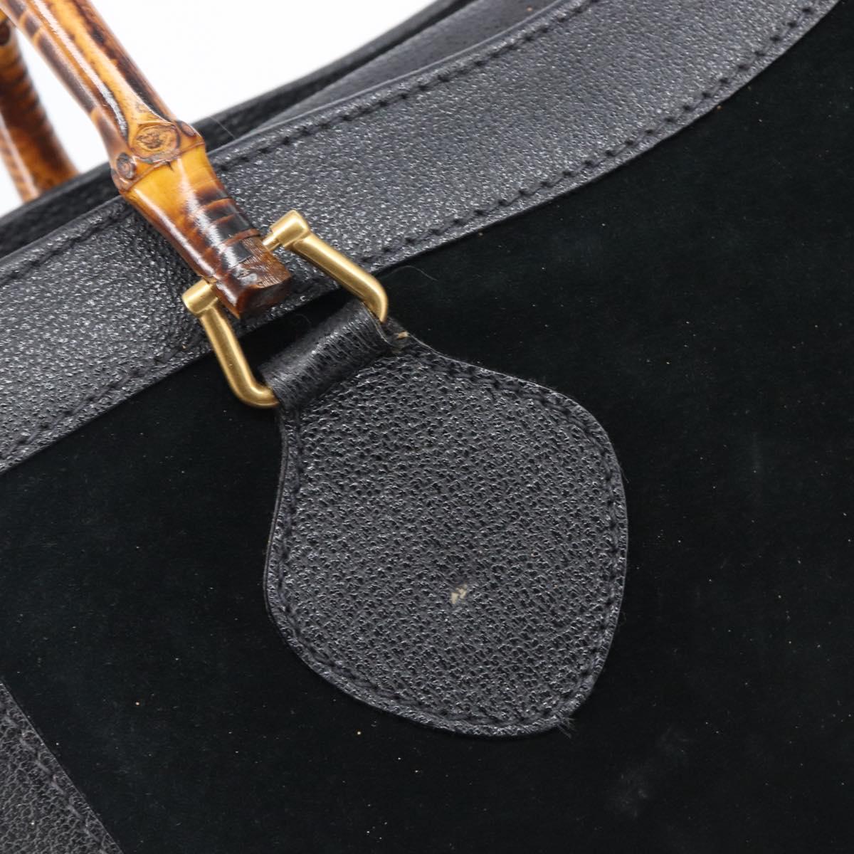 GUCCI Bamboo Hand Bag Suede Black Gold Tone 002 2853 0260 0 Auth ep15934