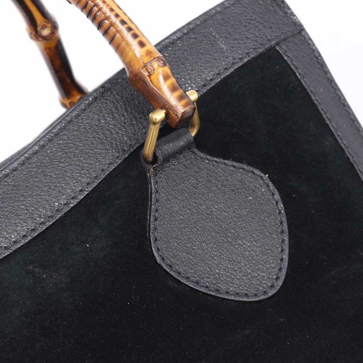 GUCCI Bamboo Hand Bag Suede Black Gold Tone 002 2853 0260 0 Auth ep15934