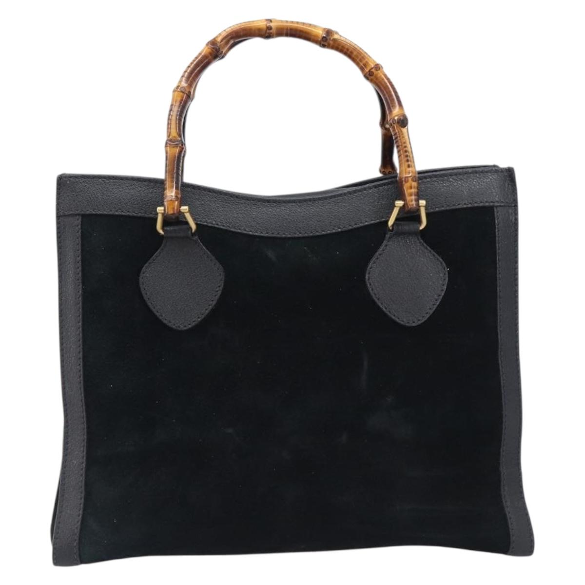 GUCCI Bamboo Hand Bag Suede Black Gold Tone 002 2853 0260 0 Auth ep15934