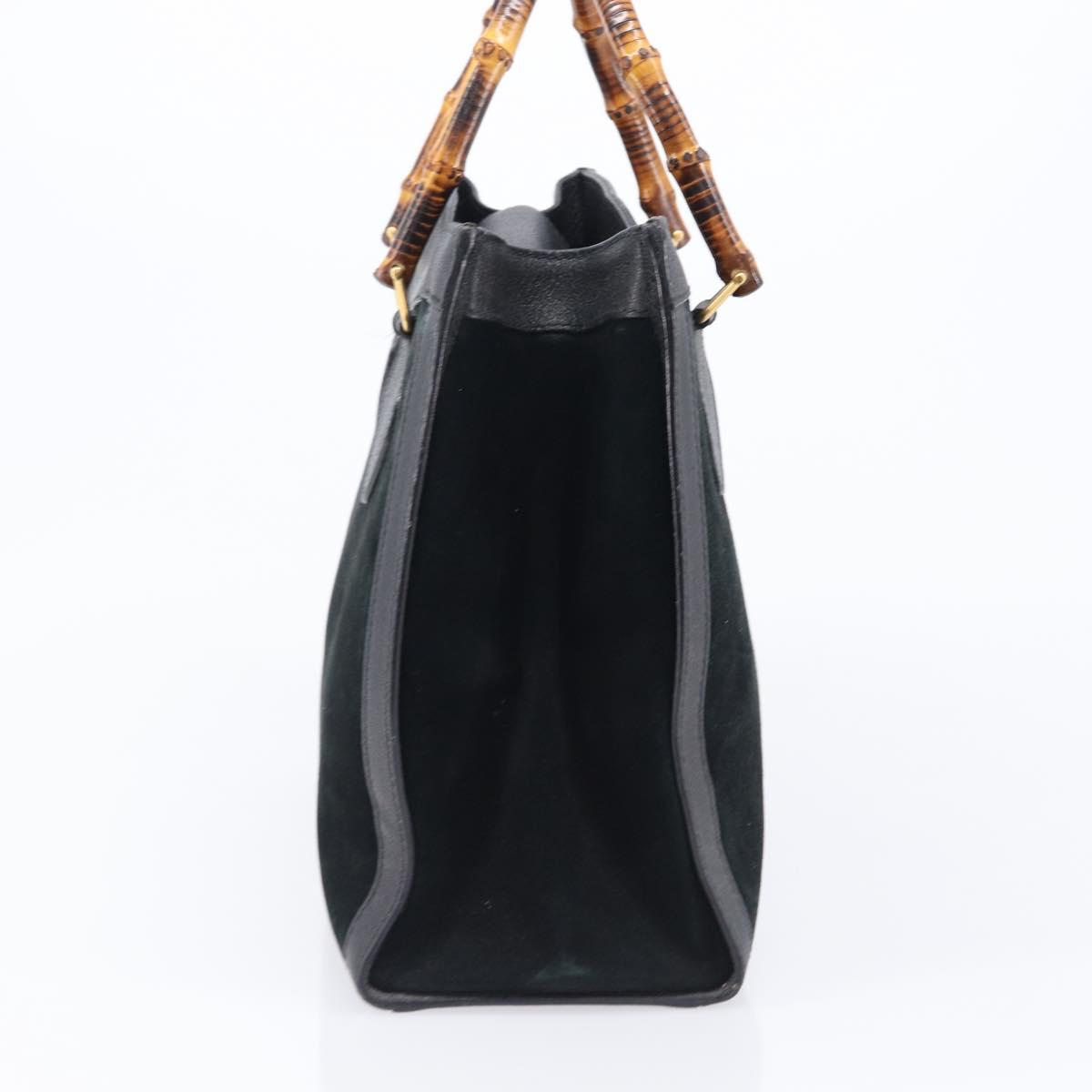 GUCCI Bamboo Hand Bag Suede Black Gold Tone 002 2853 0260 0 Auth ep15934