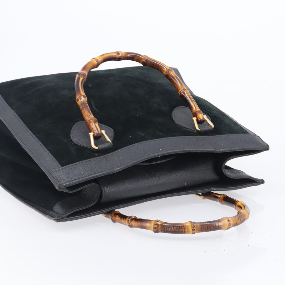 GUCCI Bamboo Hand Bag Suede Black Gold Tone 002 2853 0260 0 Auth ep15934