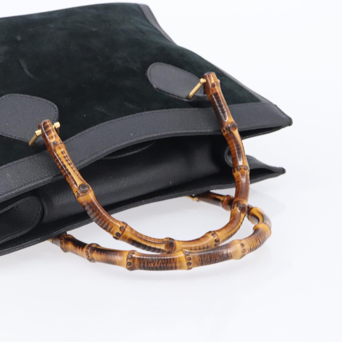 GUCCI Bamboo Hand Bag Suede Black Gold Tone 002 2853 0260 0 Auth ep15934