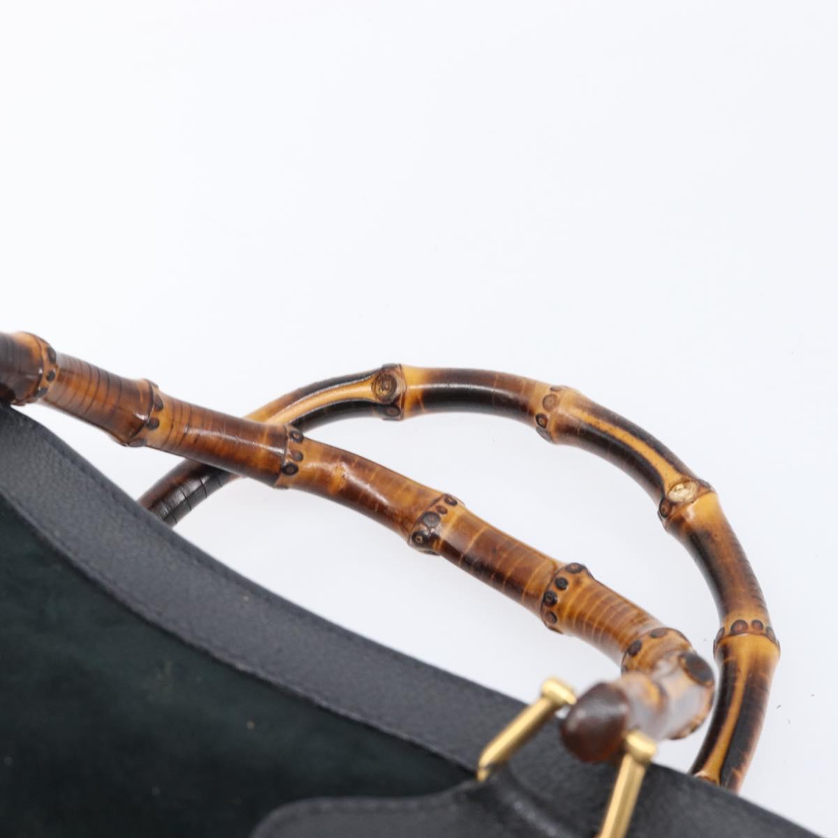GUCCI Bamboo Hand Bag Suede Black Gold Tone 002 2853 0260 0 Auth ep15934